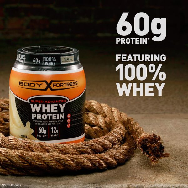 Body Fortress Super Advanced Whey Protein Powder, Vanilla, 60g Protein, 2 Lb