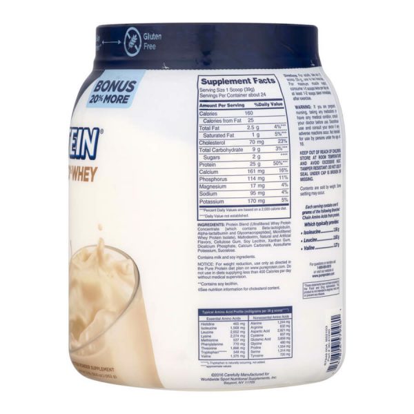 Pure Protein 100% Whey Protein Powder, Vanilla Cream, 25g Protein, 1.75 Lb
